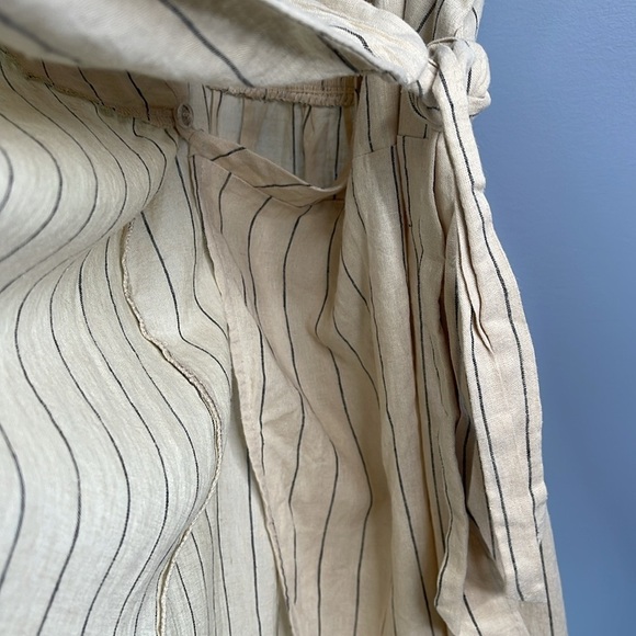 Urban Outfitters Quebec Beige Stripe Linen Blend Side Tie Midi Wrap Dress Size M - Picture 6 of 14